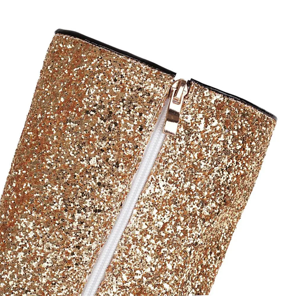 Блестящие Прошитые лакированные кожаные сапоги до колена блестящие женские с