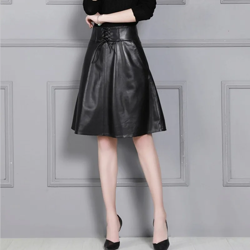 Высококачественная элегантная женская Юбка До Колена из натуральной овечьей