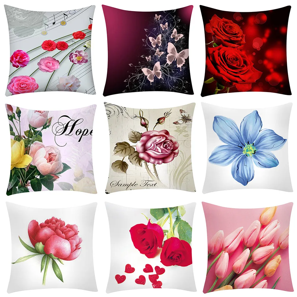 Чехол для подушки с принтом из полиэстера чехол розовых пионов декоративные