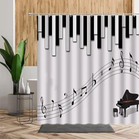 music creative shower curtain piano key bathroom home decor set 3d black and white art bath cloth waterproof curtains with hook