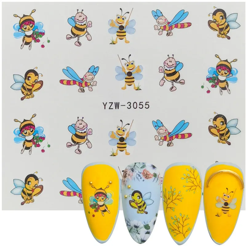Buy 2023 New Watermark Nail Stickers Cute Cartoon Bee Design Water Decal Sliders Wraps Tool Manicure Art Decor Tips on