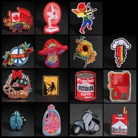 cartoon leaf cat embroidered patches iron on sunflower motorcycle appliques 3d diy mushroom campanula clothes stickers