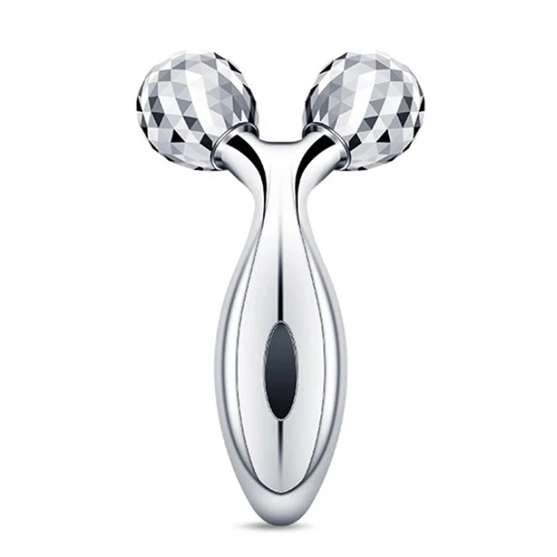 Роликовый 3D массажер Y образной формы вращающийся на 360 градусов серебристый