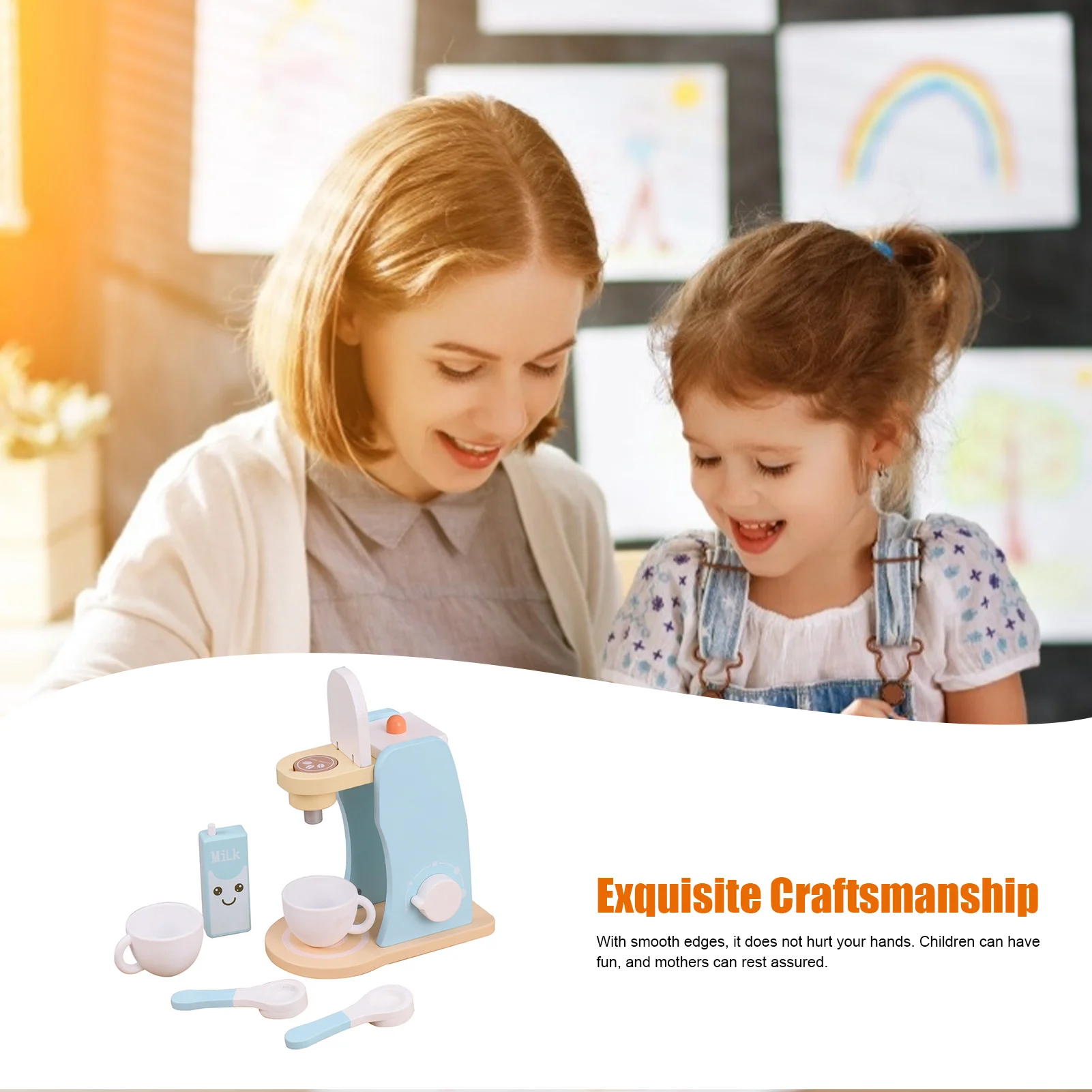 

Wooden Coffee Maker Kitchen Children Colorful Pretend Household Toys Parent-Child Interaction Simulated Game Educational manner