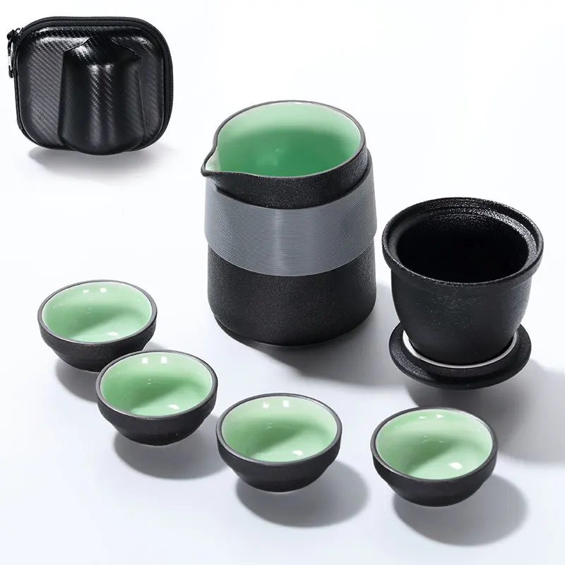 Черный керамический портативный экспресс-сервиз один горшок четыре чашки