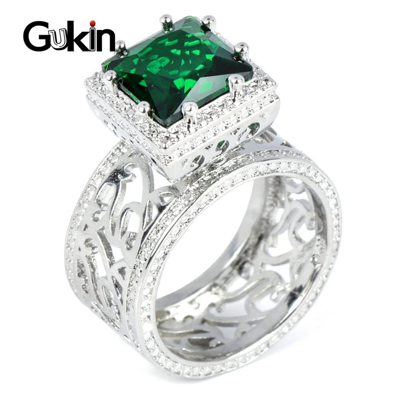 Gukin обручальные кольца роскошные квадратные зеленые циркониевые Свадебные