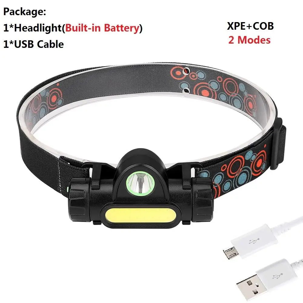 Built-in Battery Sanyi COB XPE светодиодный мини-налобный фонарь с 7 режимами usb для зарядки, фонарь для кемпинга, охотничий фронтальный Головной фонарь с аккумулятором 18650 - Испускаемый цвет: Built-in Battery