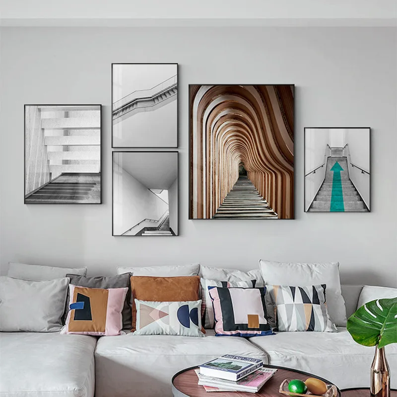 

Minimalist City Scenery Black And White Building Decoration Painting Stair Corridor Canvas Wall Picture Printing Poster Room