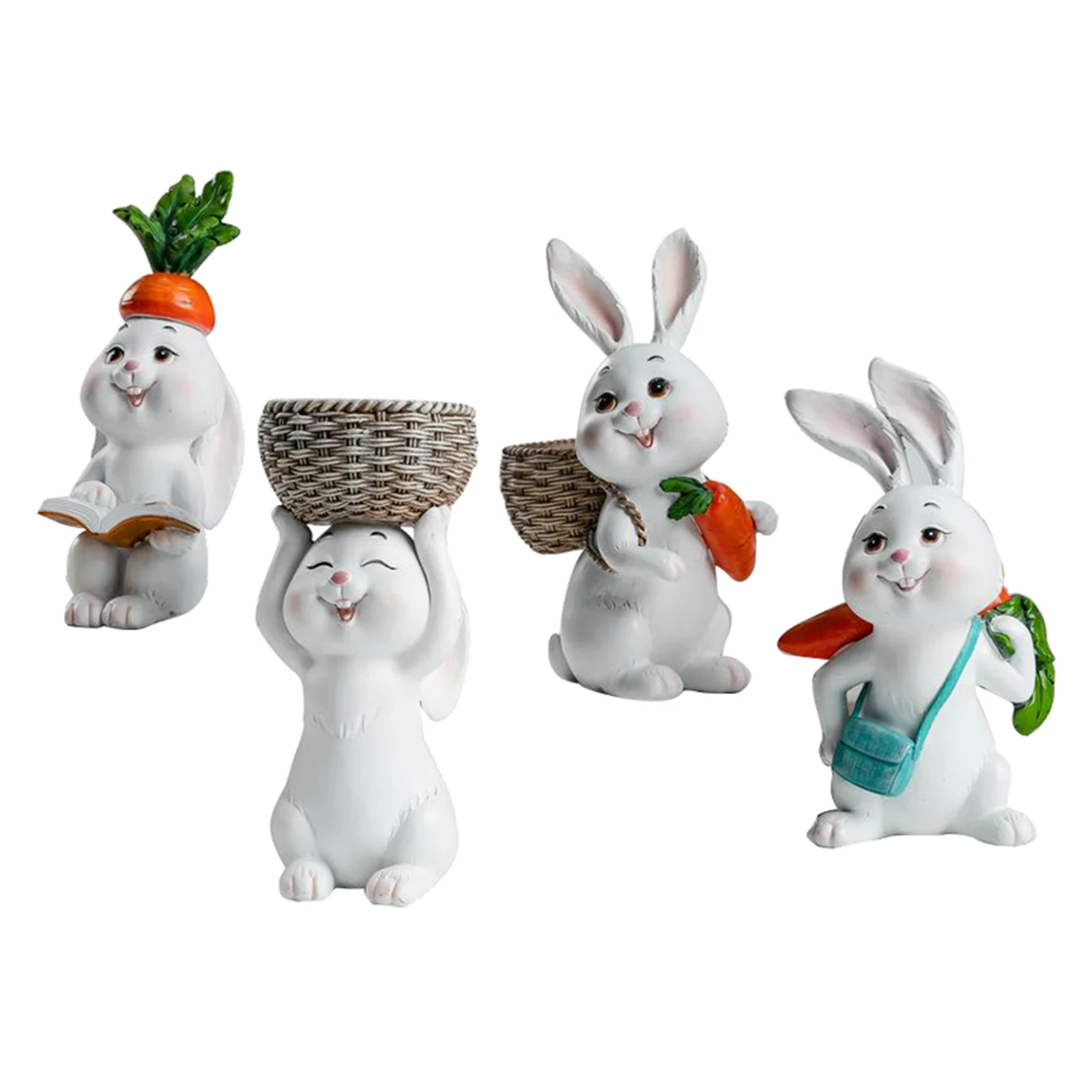 

4pcs Resin Rabbit Sculpture, Handcrafted Art Statue for Living Room Hallway Bedroom Desktop Decor, Housewarming & Easter Gift