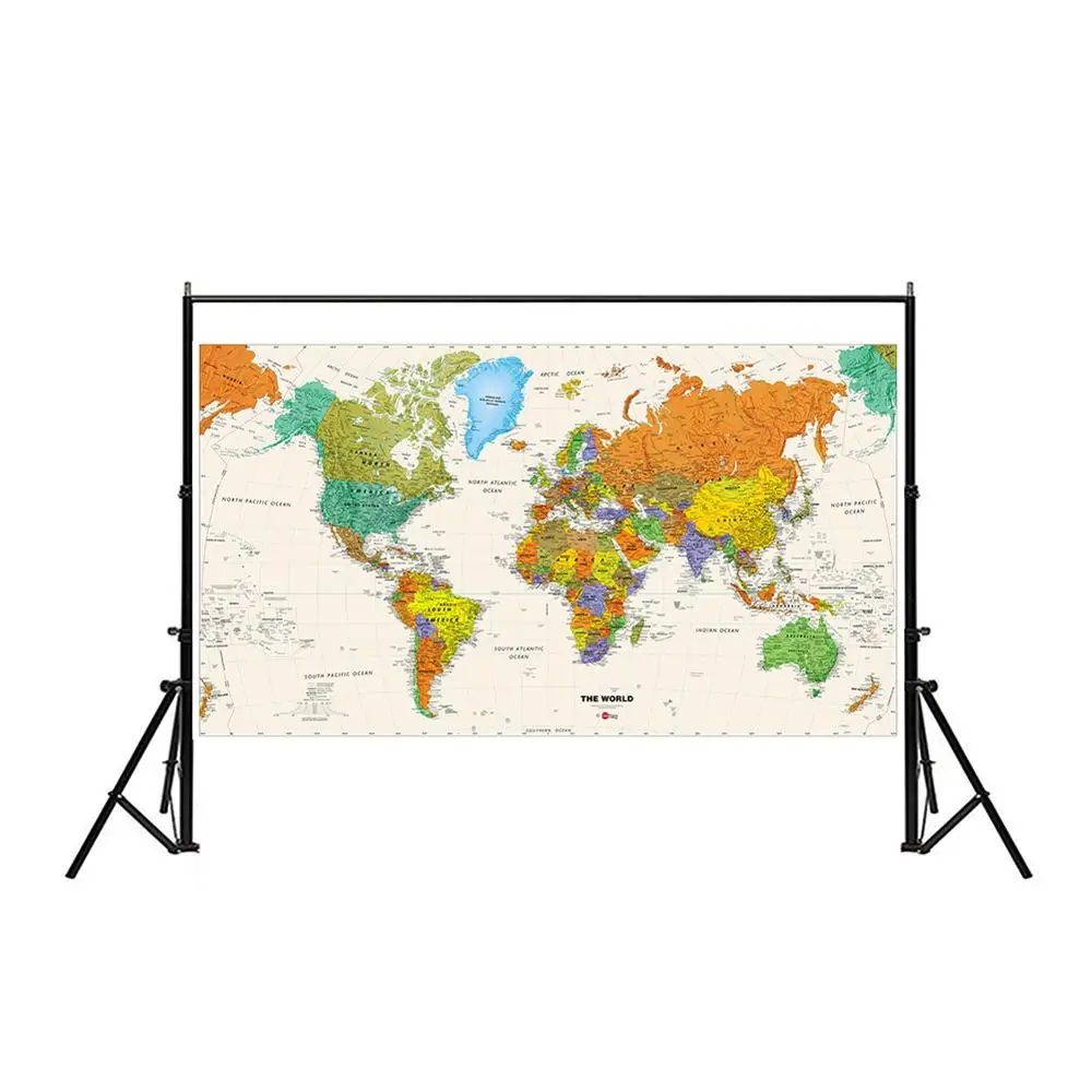 

The World Map Physical Map 150x225cm Non-Smell Foldable World Map Wall Sticker Without National Flag for Travel and Trip