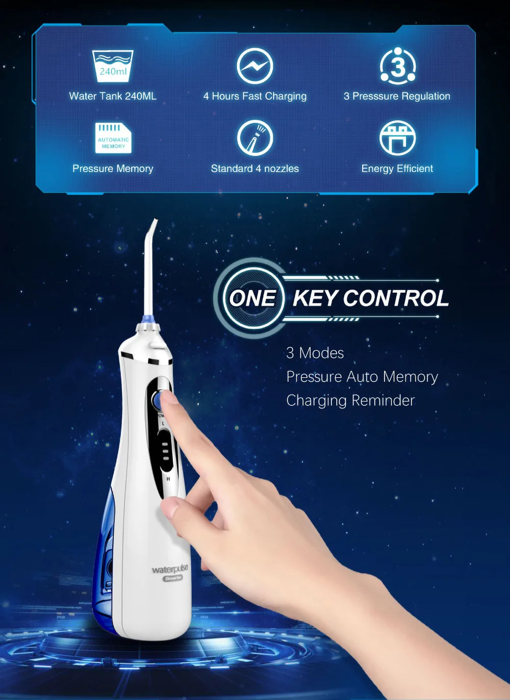 Waterpulse V400 Портативный зубная нить беспроводной Оральный ирригатор с футляр 240 мл Перезаряжаемые Батарея воды набор флоссов для зубов