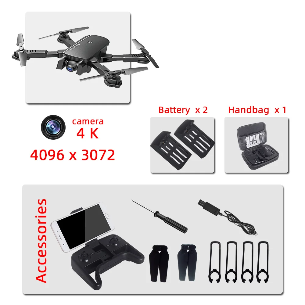 black 4K 2B bag Дрон Профессиональный Дроны с камерой HD мини Дрон rc вертолет 4k игрушки Квадрокоптер drohne com câmera Квадрокоптер Селфи - Цвет: black 4K 2B bag