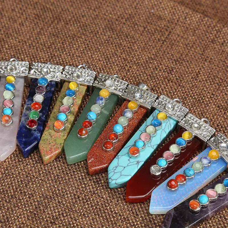 Натуральный хрустальный камень мужской и женский кулон в виде меча семь чакр