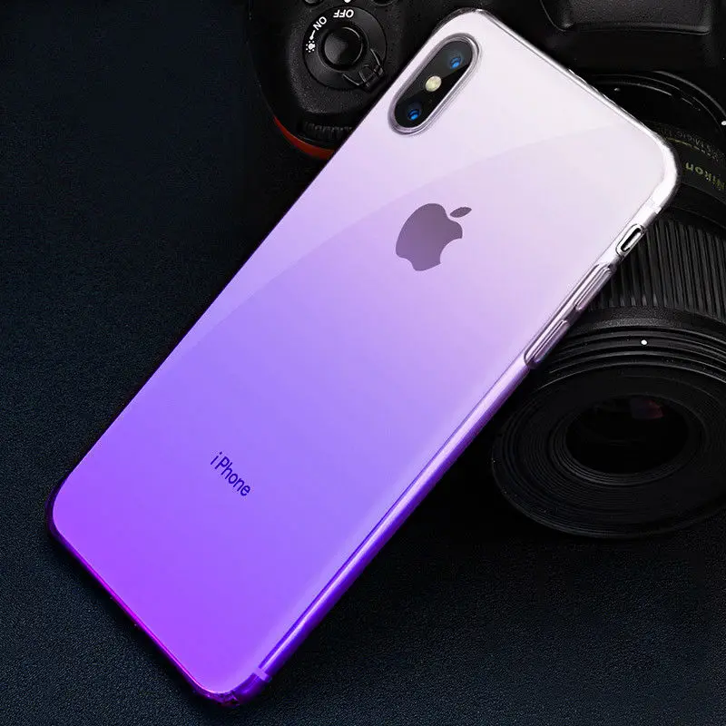 Градиент цвета прозрачный чехол для телефона для iPhone X XR XS Max 6 S 6 S 7 8 Plus 7Plus Прозрачный мягкий силиконовый разноцветный чехол - Цвет: Фиолетовый