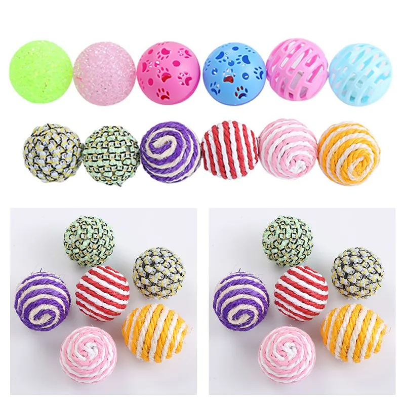 

6 Pcs/lot Cat Interactive Toy Stick Feather Small Bell Playing Assorted Ball Toy Cat Scratch-resistant Exercise Toy Set