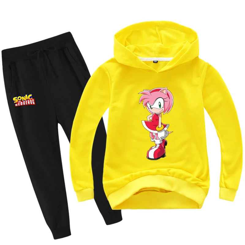 

DLF 2-16Y 2020 Fall Clothes Boy Clothing Sets Kids Hooded T-shirt Pants 2Pcs SportSuits Cute Girls Sonic The Hedgehog Tracksuit