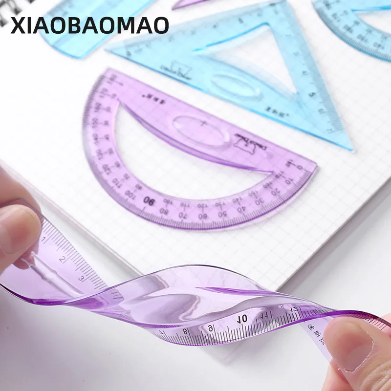 4Pcs Drawing School Supplies Set Square Triangle Ruler PP soft 15cm ruler painting stationery