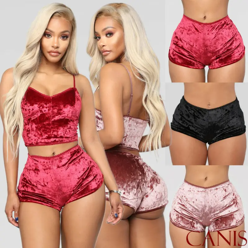 2 шт. Женская бархатная Пижама на бретелях-спагетти | одежда