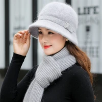 new women winter hat keep warm cap add fur lined hat scarf warm set fashion hat for women casual rabbit fur knitted bucket hat