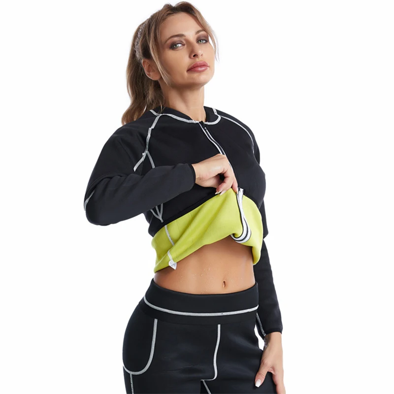 Women's neoprene shaping shirt, slimming body shaper, waistband, zippered blouse, sauna, heated shirt