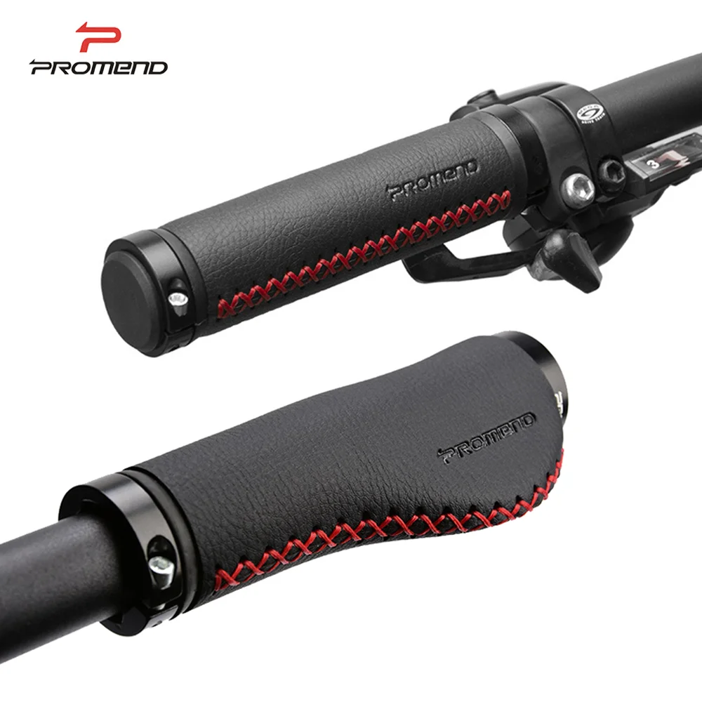 Promend Fiber leather City Mountain Bike Scooter MTB Bicycle Handlebar Cover Handle Grips Bar End Non-slip Aluminum Lock 1 Pair