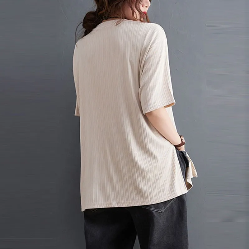 

Women Summer Casual T-shirts New Arrival 2021 Simple Style Solid Color All-match Loose Female Short Sleeve Tops Tees S3742