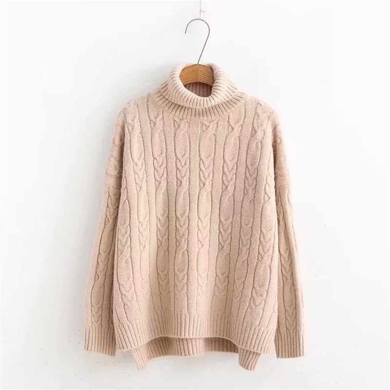 Женский трикотажный свитер-водолазка повседневный Однотонный пуловер с длинным