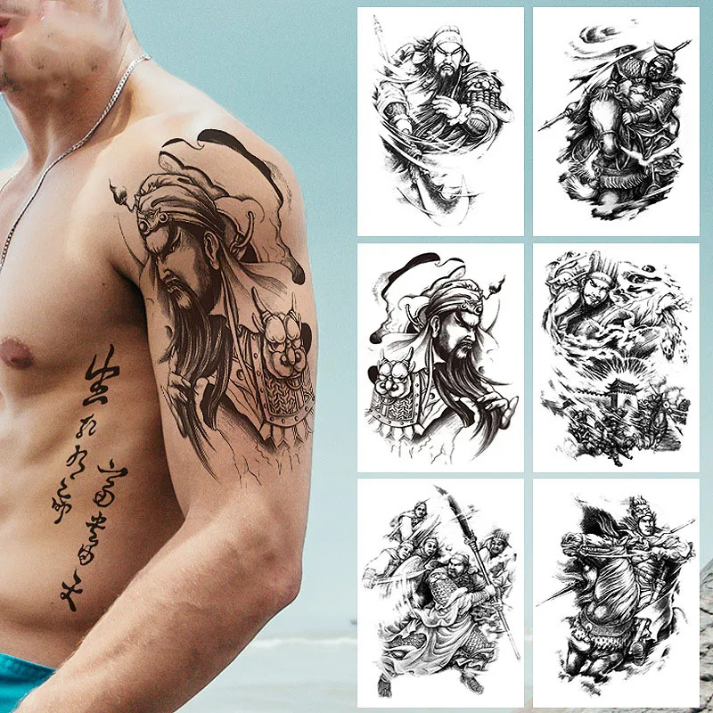Водостойкая Временная тату-наклейка рыцарь Самурай бог войны Гуань Юй Чжан Фэй
