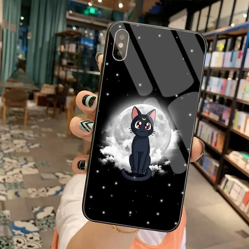 

YJZFDYRM sailor moon cat couple Soft Phone Case Cover Tempered Glass For iPhone 11 Pro XR XS MAX 8 X 7 6S 6 Plus SE 2020 case