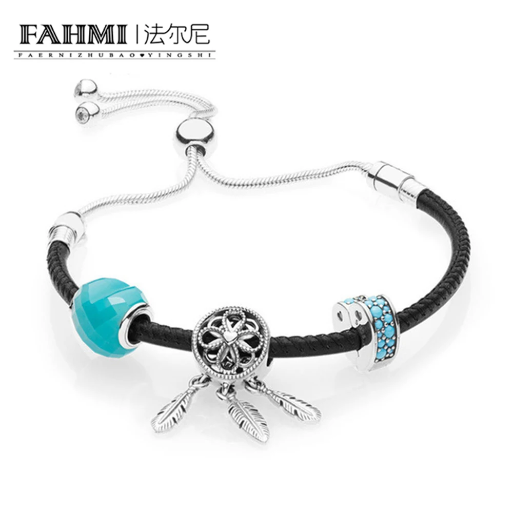 

2020 100% 925 Sterling Silver 1:1 Genuine New Charm Summer Moving Women's Black Hand Strap Handwear Original Women Jewelry