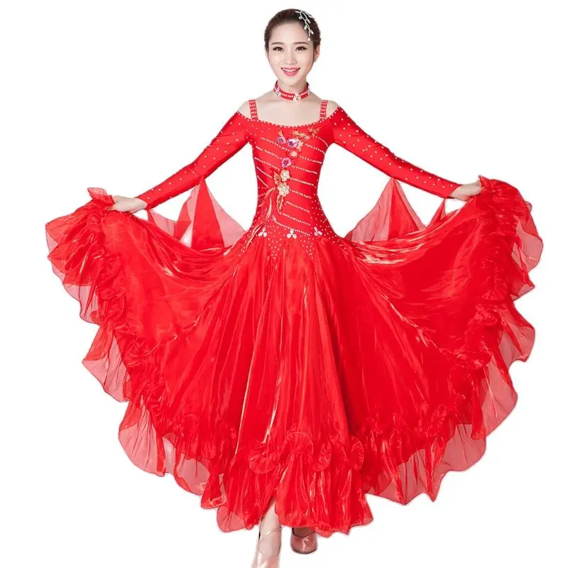 Новый дизайн женское стандартное платье для бальных танцев с алмазной вышивкой