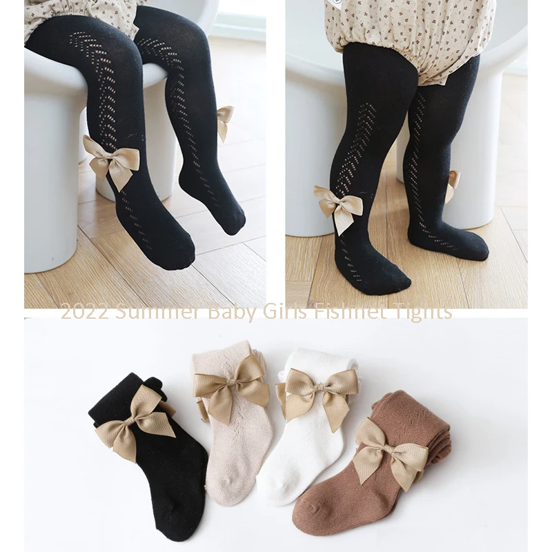 

Spanish Baby Girls Mesh Tights Newborn Soft Cotton Fishnet Pantyhose Spring Summer Breathable Bow Stockings Legging Kids Clothes