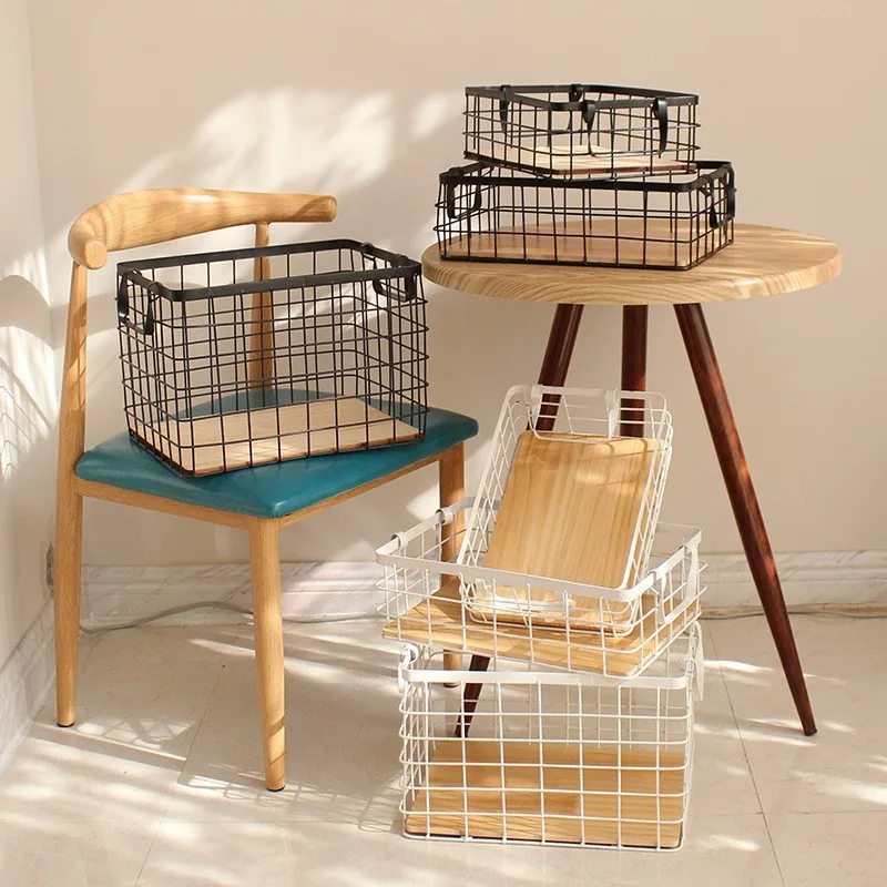 

New Nordic Simple Storage Basket Wrought Iron Desktop Storage Box Bathroom Cosmetics Snack Storage Multi-function Storage Basket