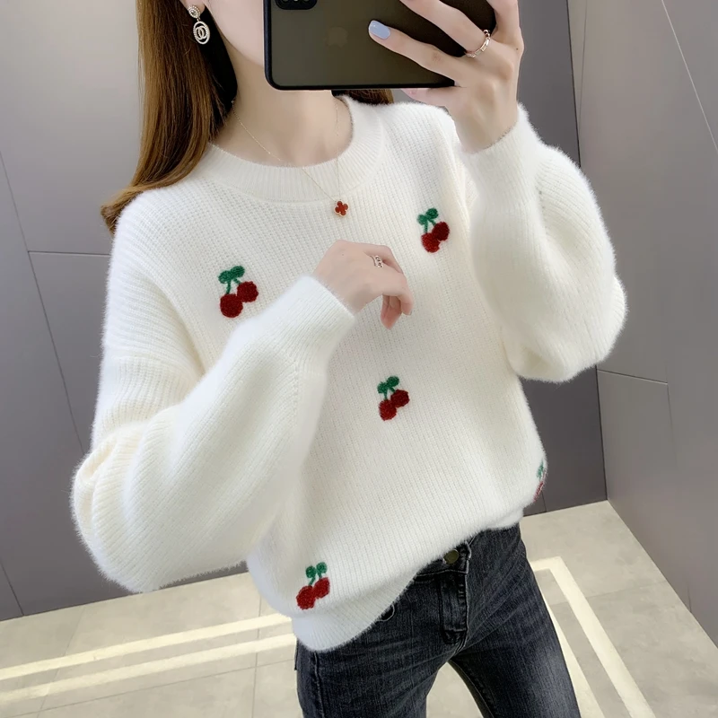 

21659 1 комната 3 ряда 4 】 воротники из искусственной норковой шерсти Вишневый круглый воротник пуловеры [1075] 51