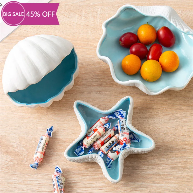 

New Creative Ceramic Conch Key Storage Ornaments Living Room Dining Table Desktop Candy Sundries Storage Tray Home Decorations