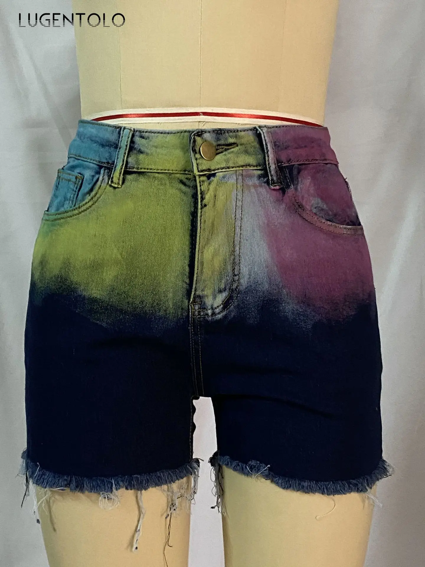 

Summer Women Short Jeans Fashion High Waist Painted Straight Shorts Denim Tight Women's Stretch Jeans Lugentolo