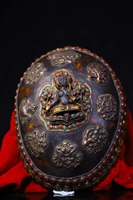 tibet buddhism temple bronze gem natural lapis lazuli green tara buddha statue eight treasures skull bowl kapala cup gabala bowl