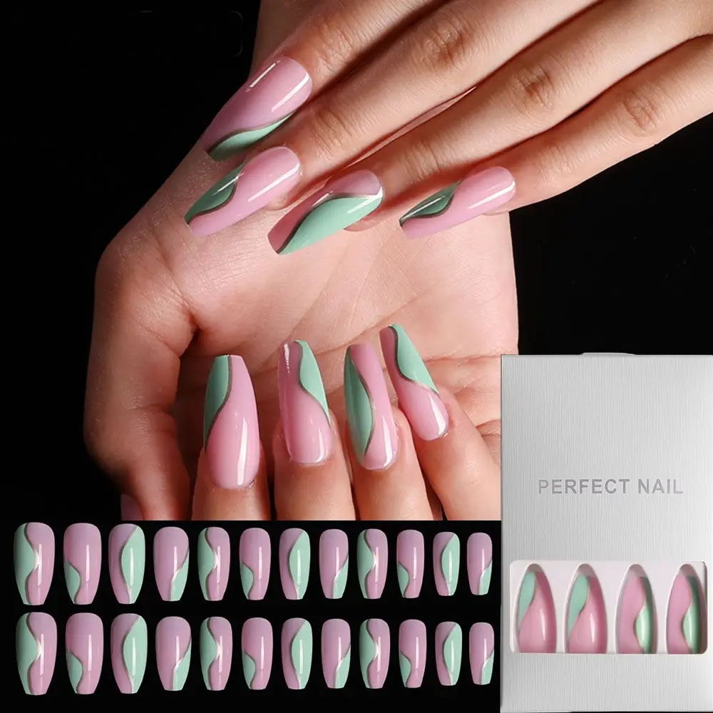 

24pcs/Box Coffin Full Cover Manicure Tool Detachable Nail Tips Long Ballerina False Nails Wearable French Fake Nails