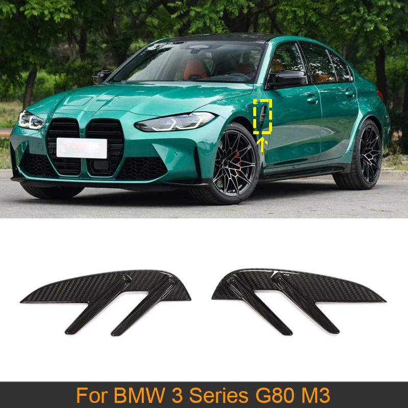 Dry Carbon Front Side Fender Air Vent Covers Trims For BMW 3 Series G80 M3 2021 2022 Car Air Intake Fender Vents Cover Trim