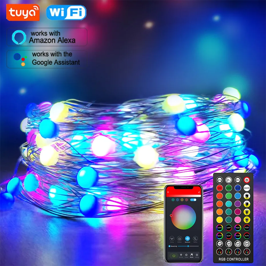 Умная светодиодная гирлянда Tuya Сказочная с s 10 м 100 светодиодов RGB Dreamcolor музыка