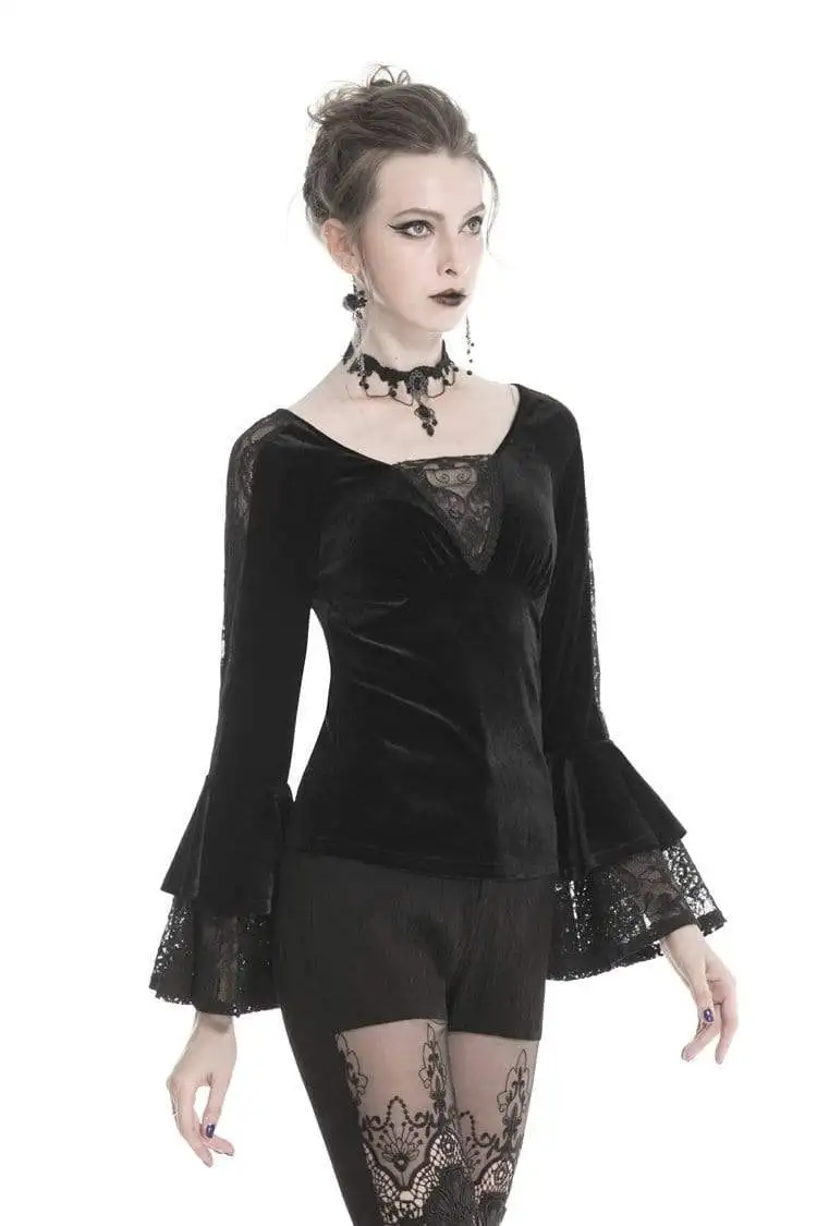Darkinlove женские готические Многослойные бархатные футболки с рукавами Топы