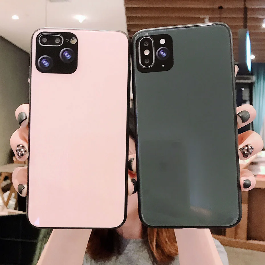 Роскошный чехол для iphone 11 pro max 7 8 plus x xr xs чистый цвет ультратонкий на ощупь 9 h