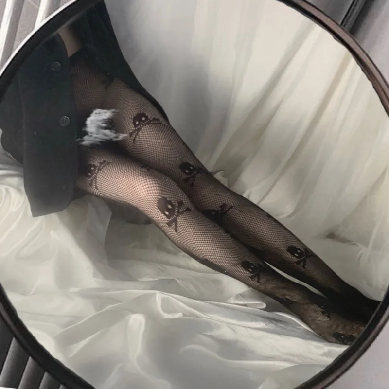 

Stretch Pantyhose Stockings Ultra-thin Sexy Fishnet Mesh Skull Print Punk Stretch Elastic Women Accessories Skull Pattern