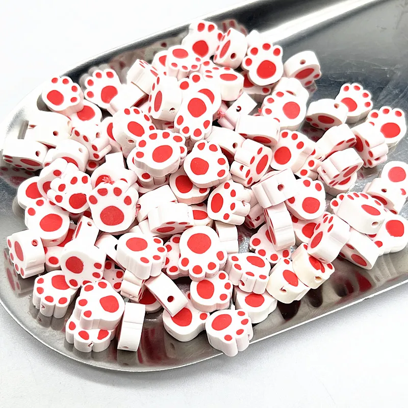 

30pcs10mm Multicolour Footprints Beads Polymer Clay Spacer Loose Beads for Jewelry Making DIY Bracelet Accessories #98