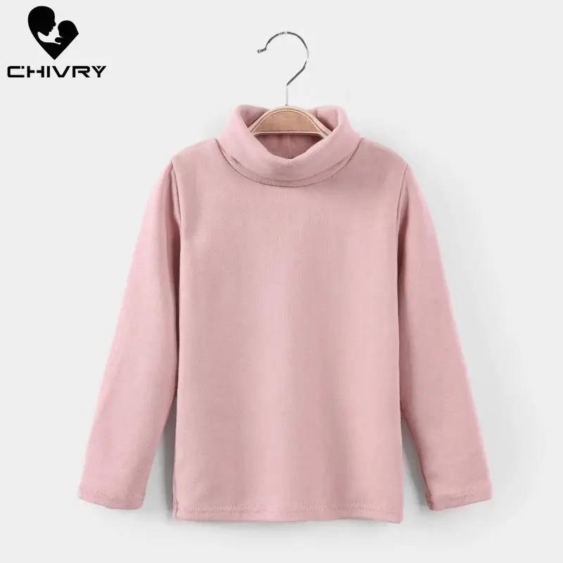 Camiseta lisa de moda para ni&ntilde;os y ni&ntilde;as, Tops de manga larga con cuello redondo, camisetas informales c&aacute;lidas, sudadera, oto&ntilde;o e invierno, 2021-5