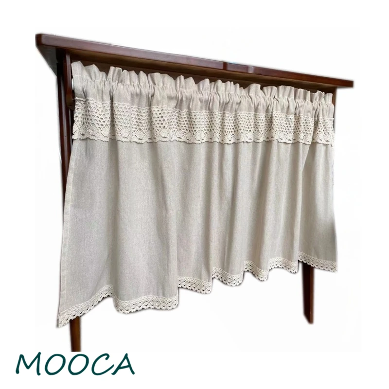 Полузанавеска с кружевом крючком Короткая занавеска для кухни из хлопка и льна