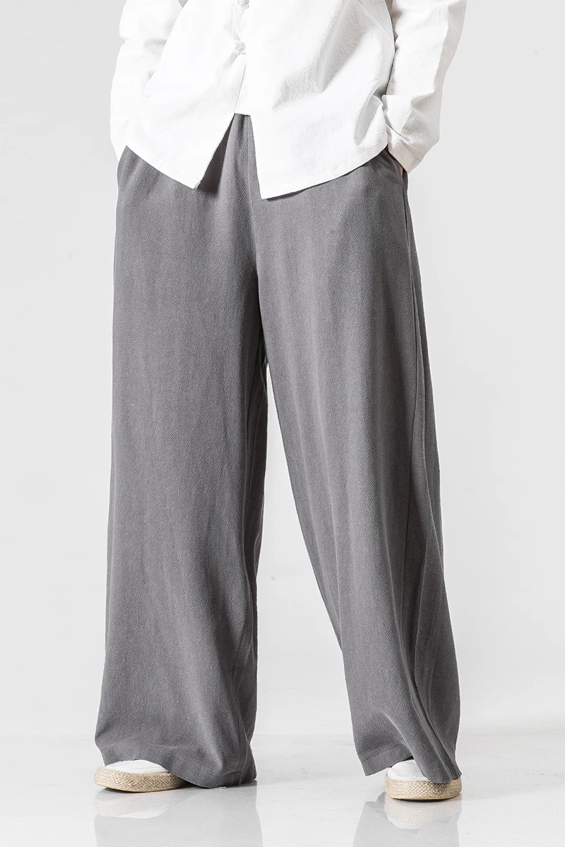 

Mens Nature Cotton Linen Baggy Trousers Men Casual Solid Straight Loose Pants Plus Size Wide Leg Pantalon Hombre