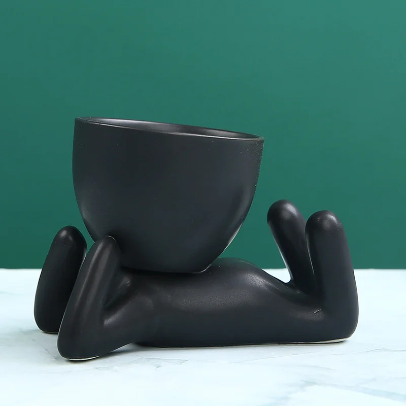 Creative Black Figure Flower Pot Plant Cactus Potted Abstract Ceramic Figurine Coffee Table Living Room Decor | Дом и сад