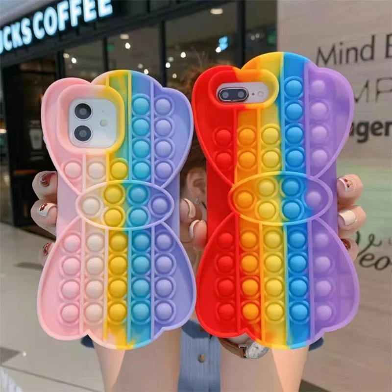 

Pop Fidget Toys Push It Bubble Relive Stress Phone Case for Iphone 6 7 8 Plus X XR XS Max 11 12 Pro Max Silicone Rainbow Cover
