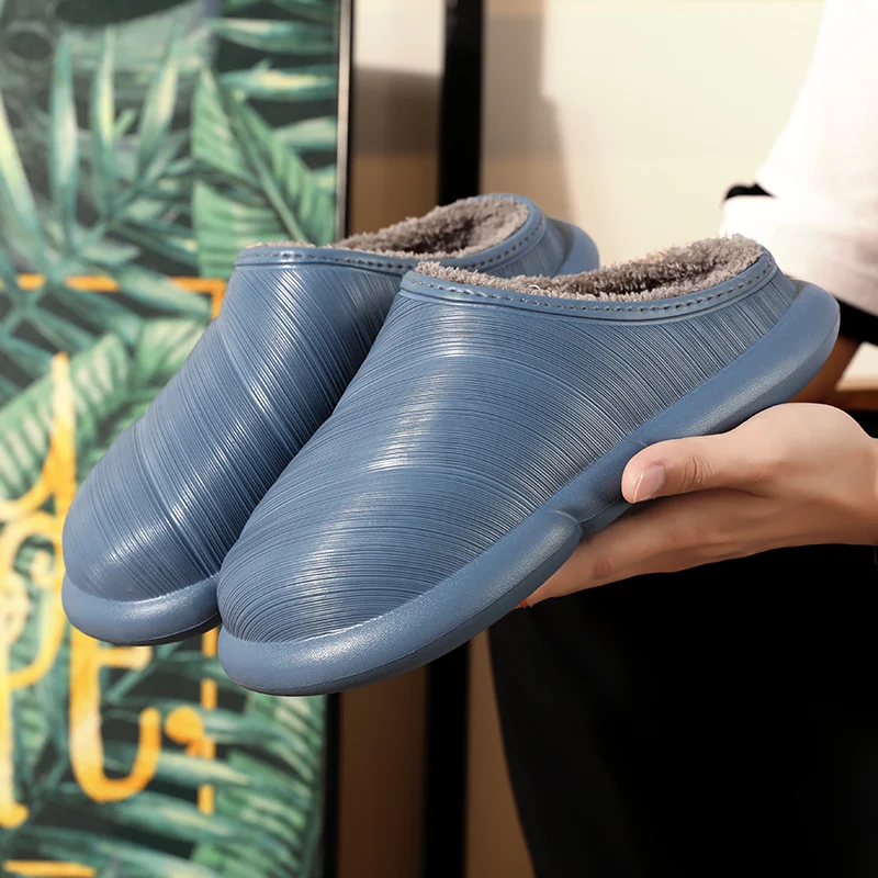 

New Plush Fleece Home Slippers Eva Anti-Slip Winter Warm Indoor Slippers Waterproof House Floor Slippers Shoes Women For Couple